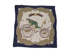 Gucci Navy And White Carriage Multicolor Silk Scarf
