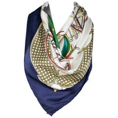 Gucci Navy And White Carriage Multicolor Silk Scarf