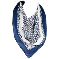 Hermes Navy And White Cotton-Twill Printed Scarf