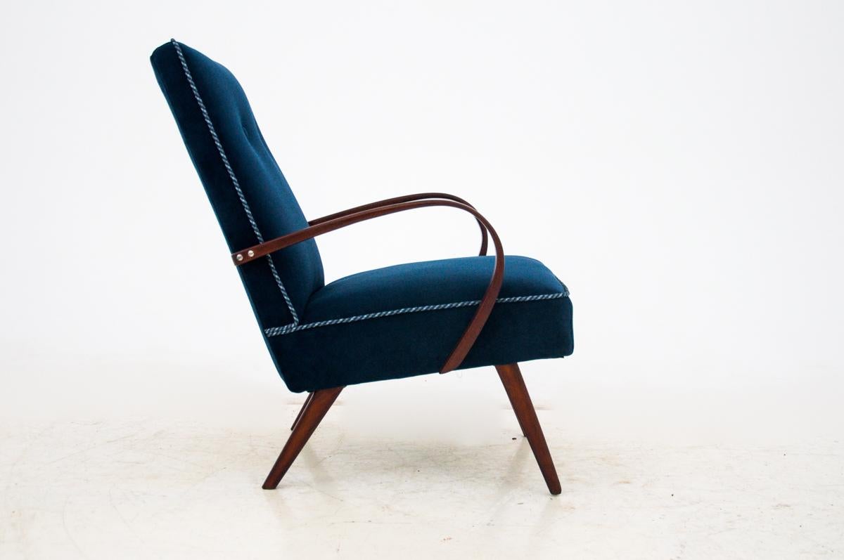 Velvet Vintage Navy Blue Armchair, Poland, 1960s