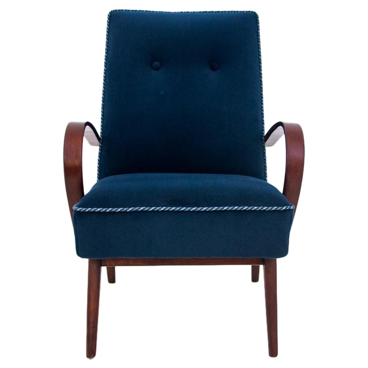 Vintage Navy Blue Armchair, Poland, 1960s