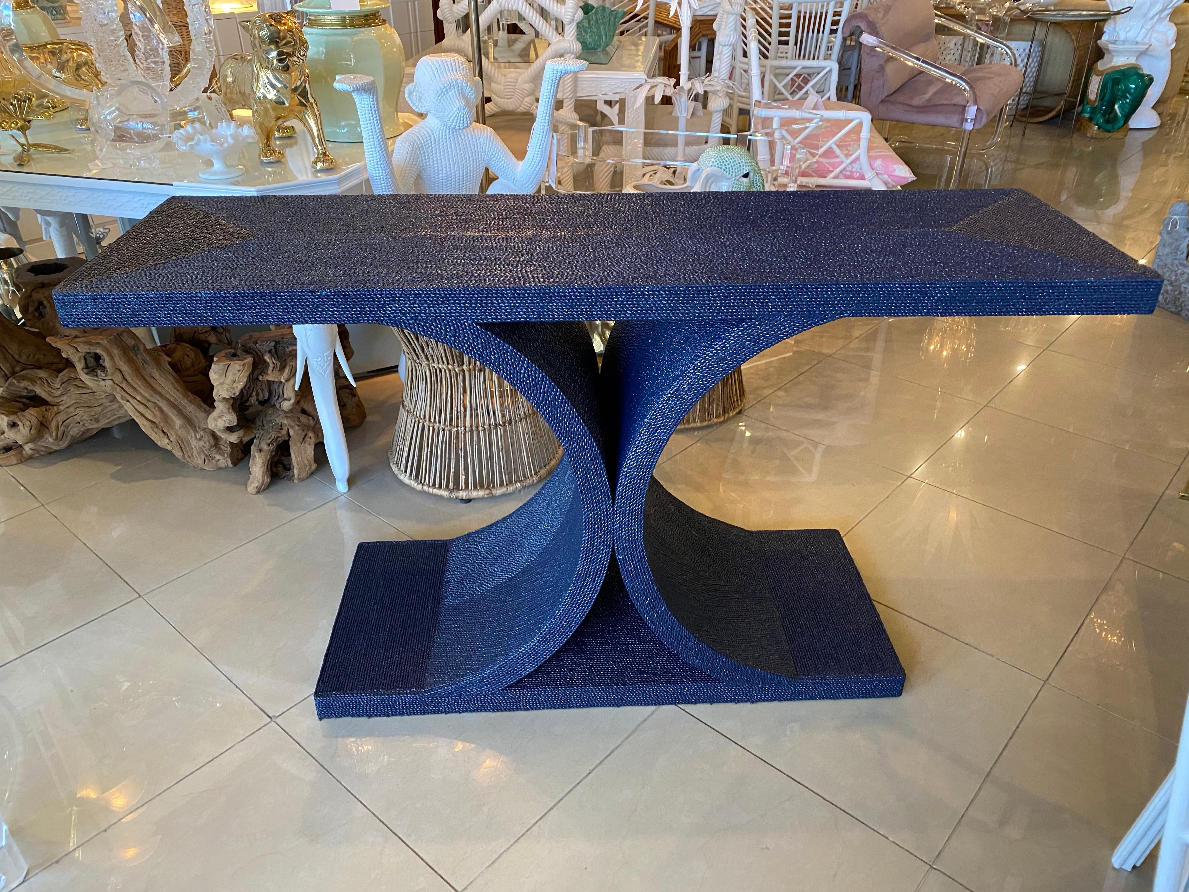 navy blue lacquer console table