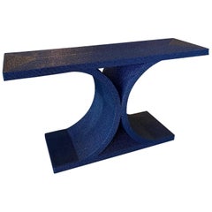 Vieille table console en corde laquée bleu marine style Karl Springer