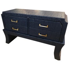 Vintage Marineblau lackiert Woven Wicker Chest Dresser Credenza Messing zieht