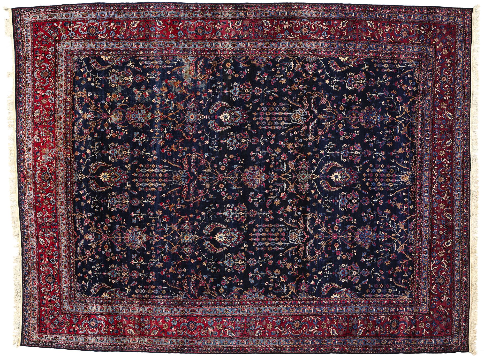 Vintage Navy Blue Persian Kerman Carpet, 11'09 x 15'05 For Sale 3