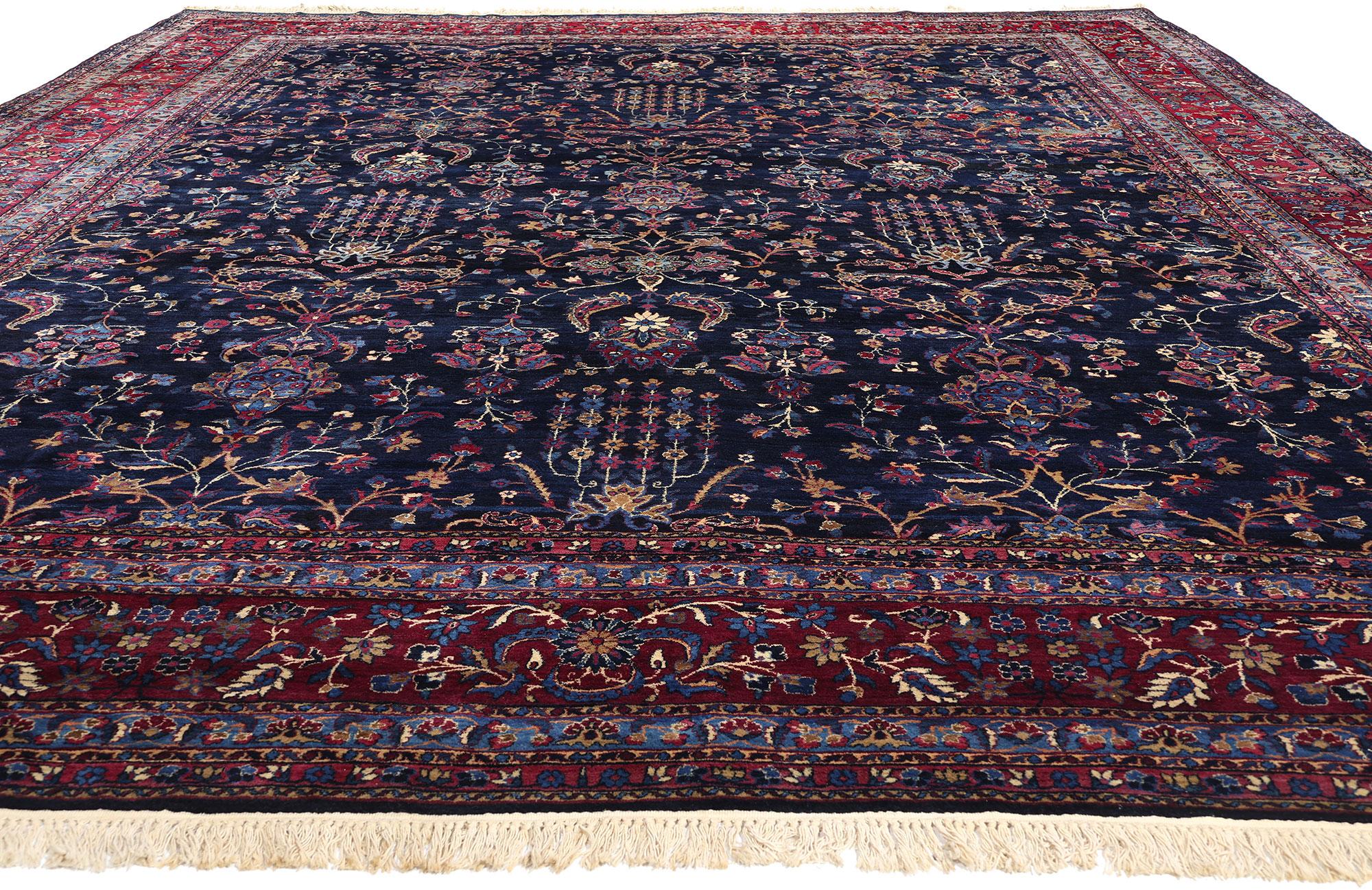 Kirman Vintage Navy Blue Persian Kerman Carpet, 11'09 x 15'05 For Sale