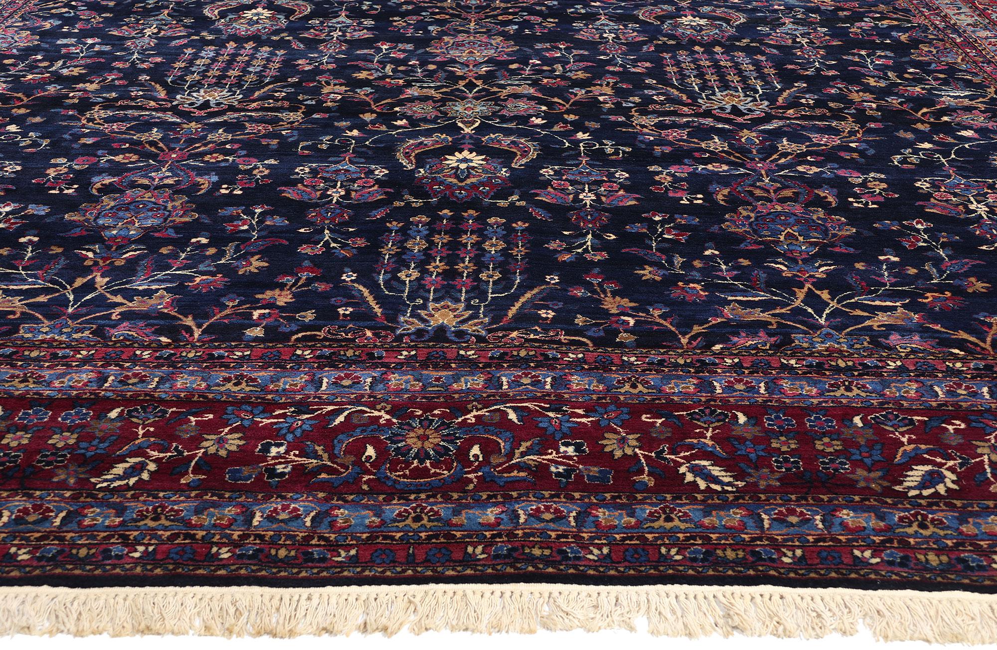 Marineblauer persischer Kerman-Teppich im Vintage-Stil, 11'09 x 15'05 (Persisch) im Angebot