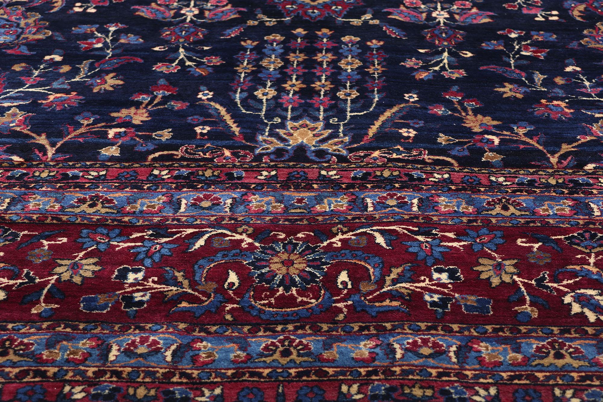 Vintage Navy Blue Persian Kerman Carpet, 11'09 x 15'05 In Good Condition For Sale In Dallas, TX
