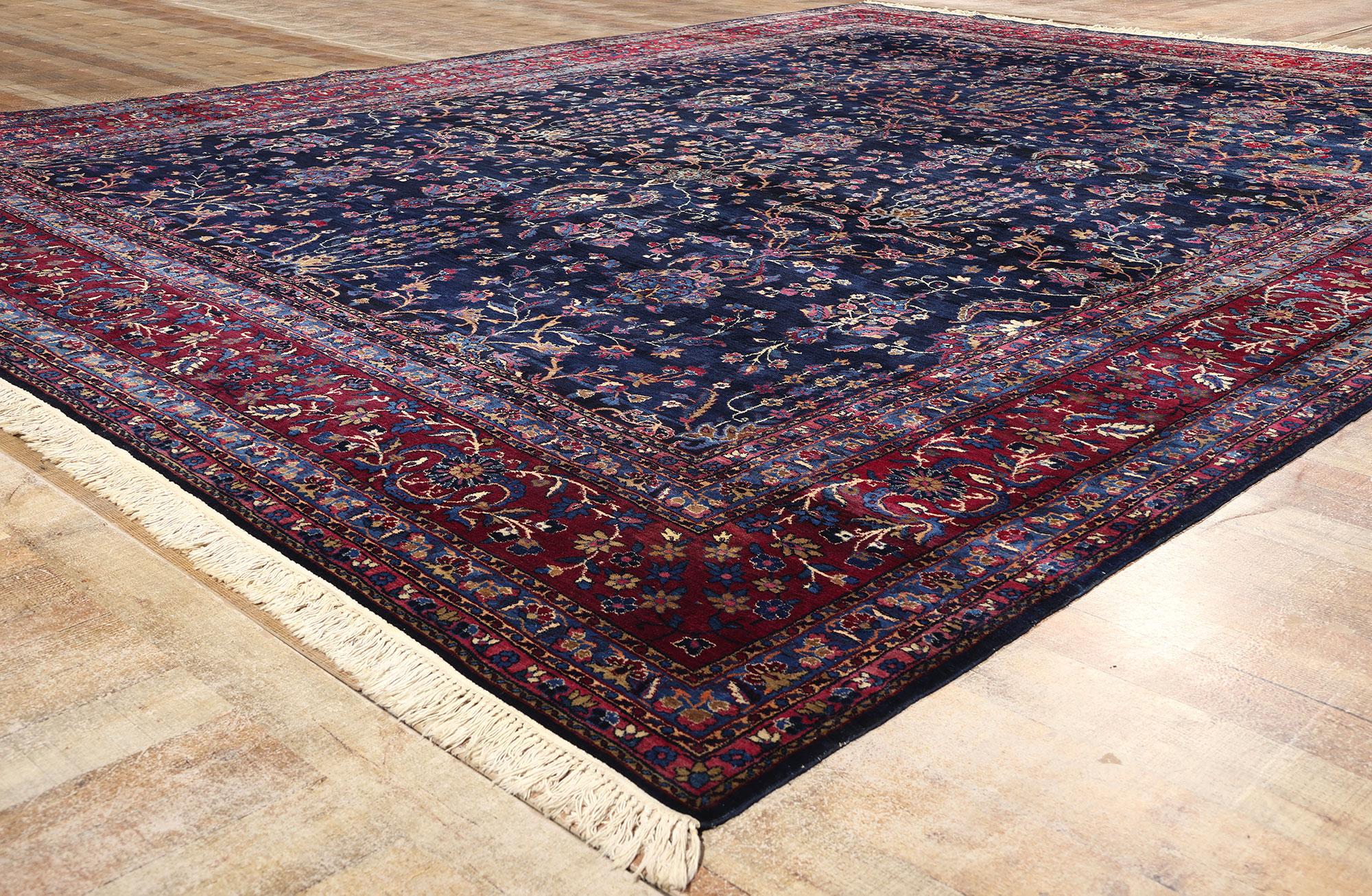 Wool Vintage Navy Blue Persian Kerman Carpet, 11'09 x 15'05 For Sale