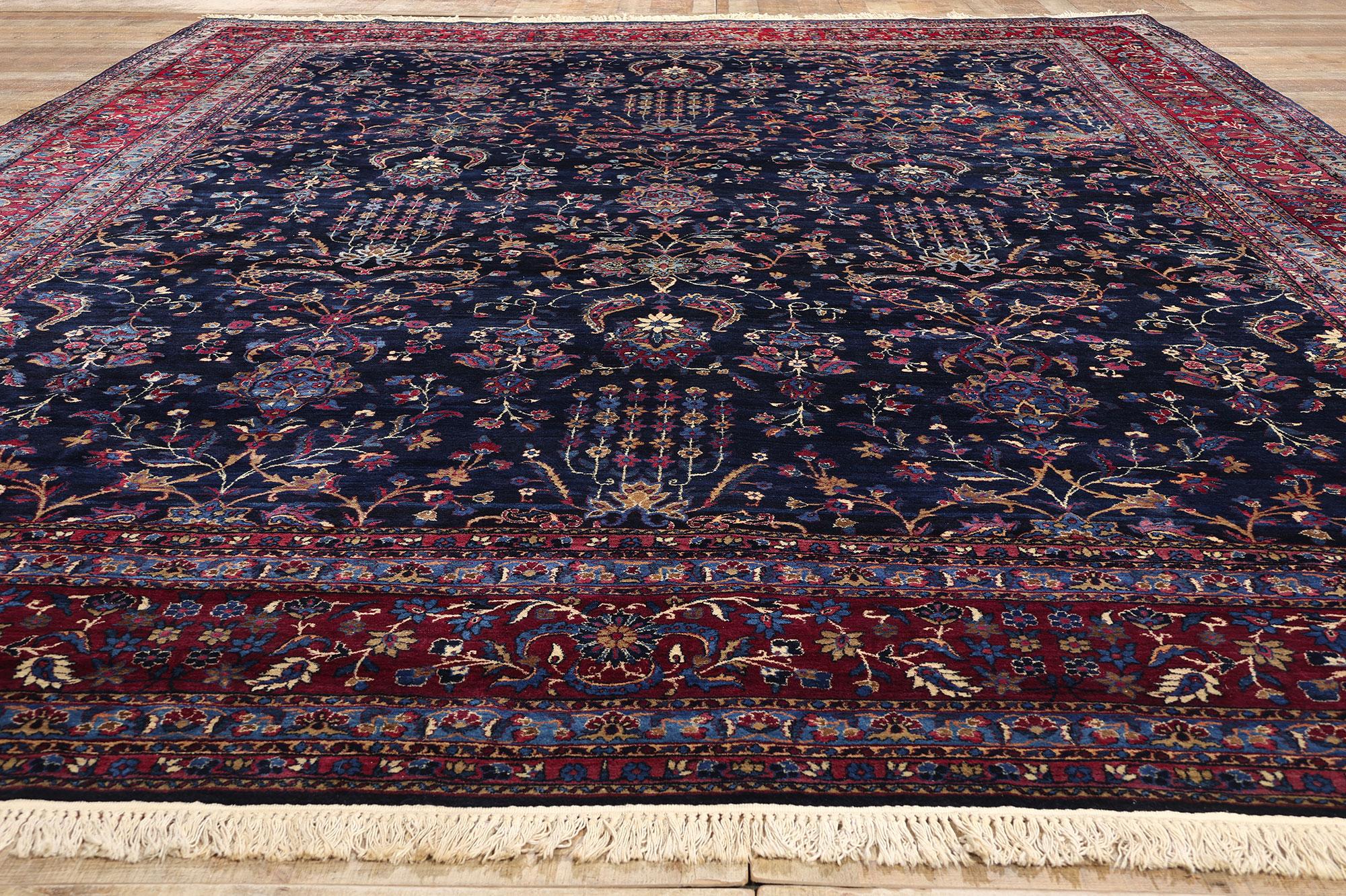 Vintage Navy Blue Persian Kerman Carpet, 11'09 x 15'05 For Sale 1