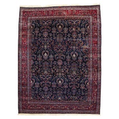 Antique Navy Blue Persian Kerman Carpet, 11'09 x 15'05