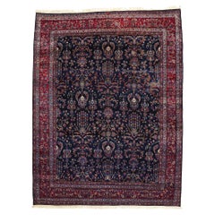 Tapis persan Kerman bleu marine vintage, 11'09 x 15'05