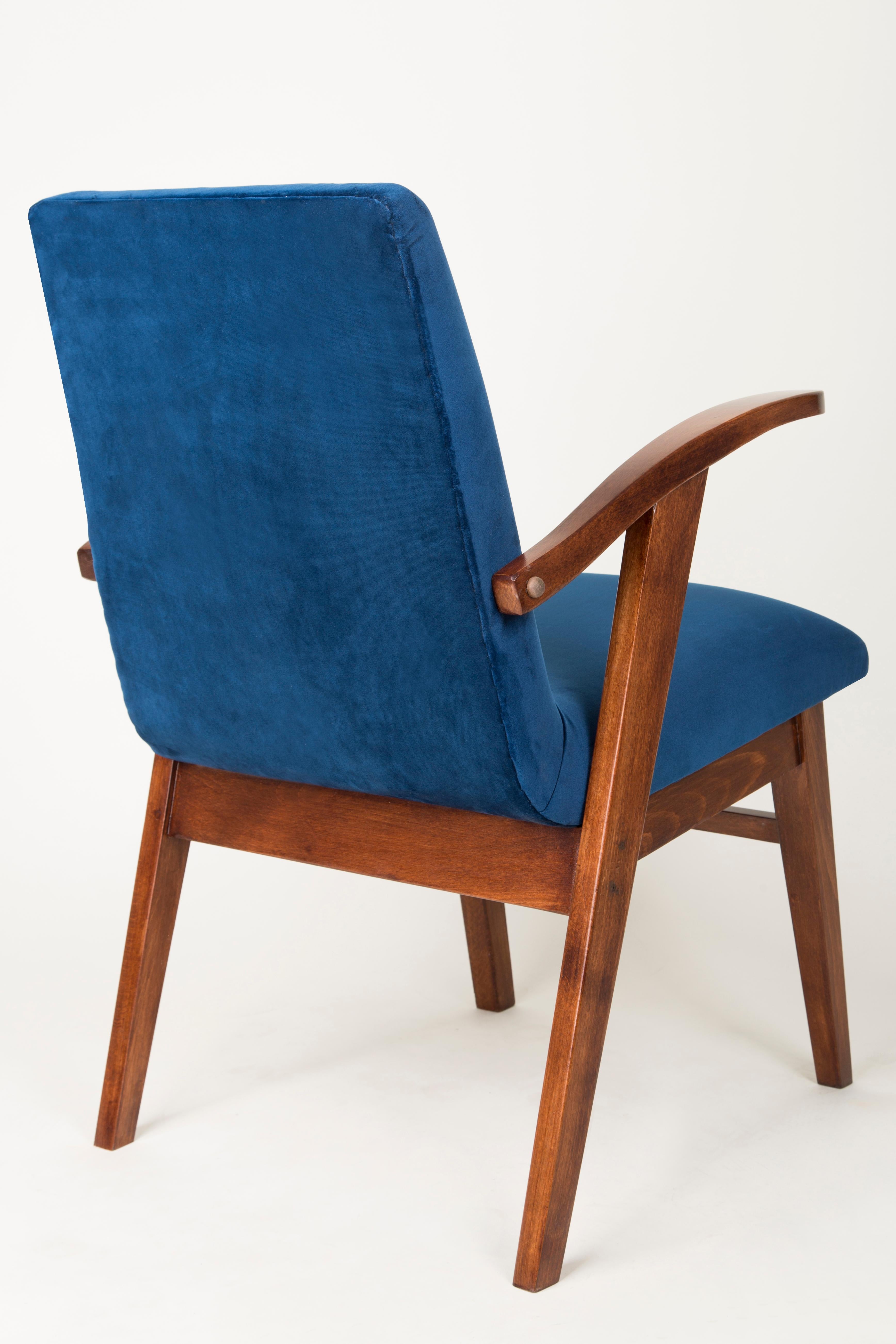 Polish Vintage Navy Blue Velvet Armchair, 1960s For Sale