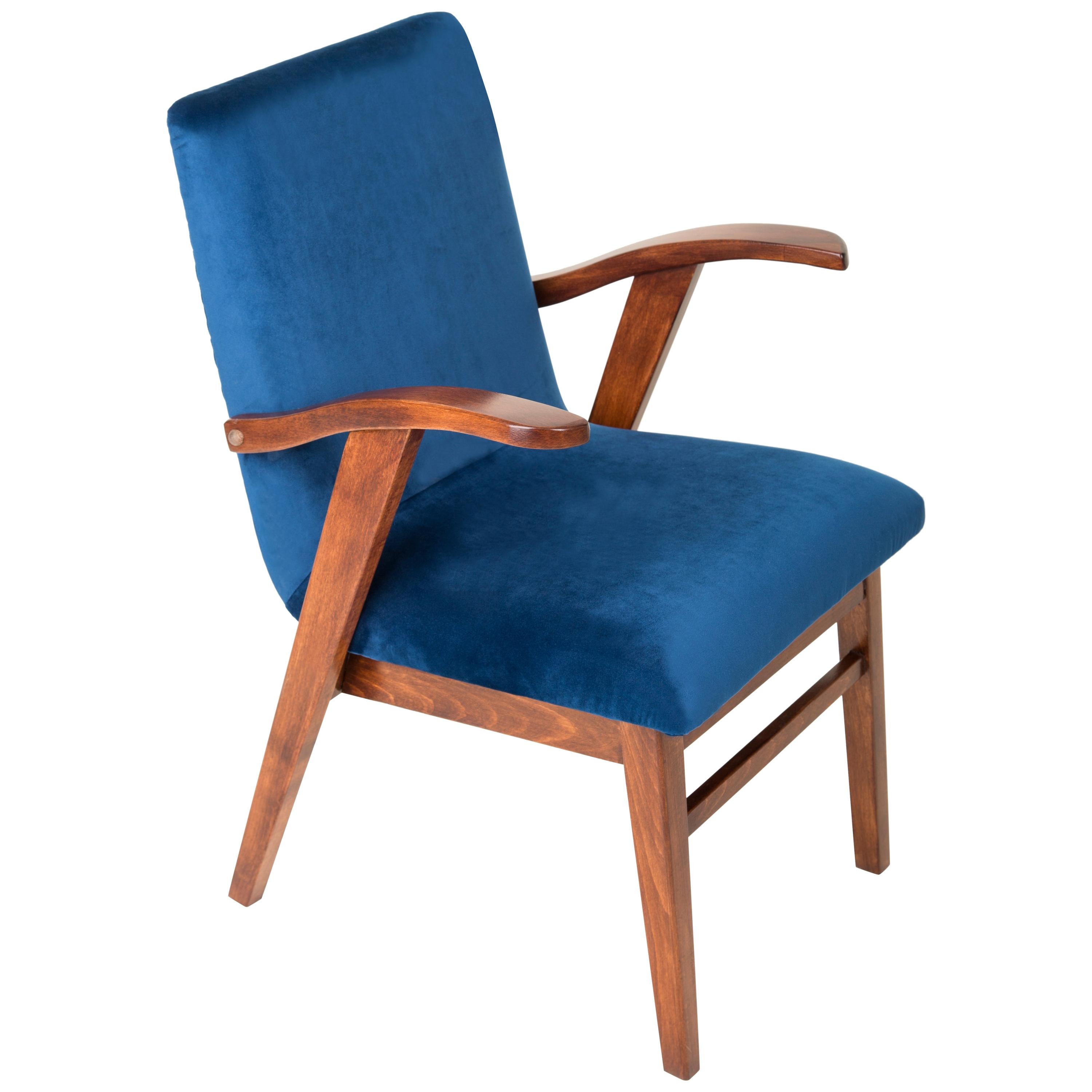 Vintage Navy Blue Velvet Armchair, 1960s For Sale