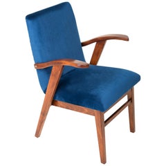 Vintage Navy Blue Velvet Armchair, 1960s
