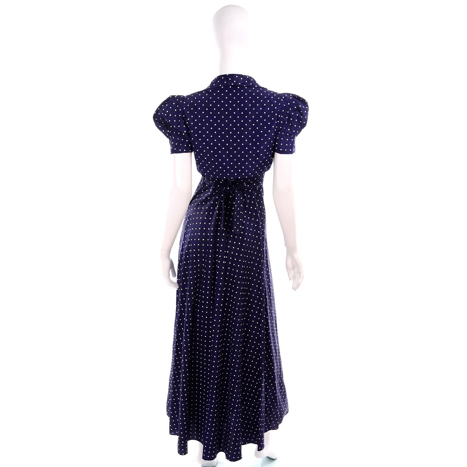  Vintage Navy Blue & White Polka Dot Halter Dress W Bow & Bolero Jacket In Good Condition In Portland, OR