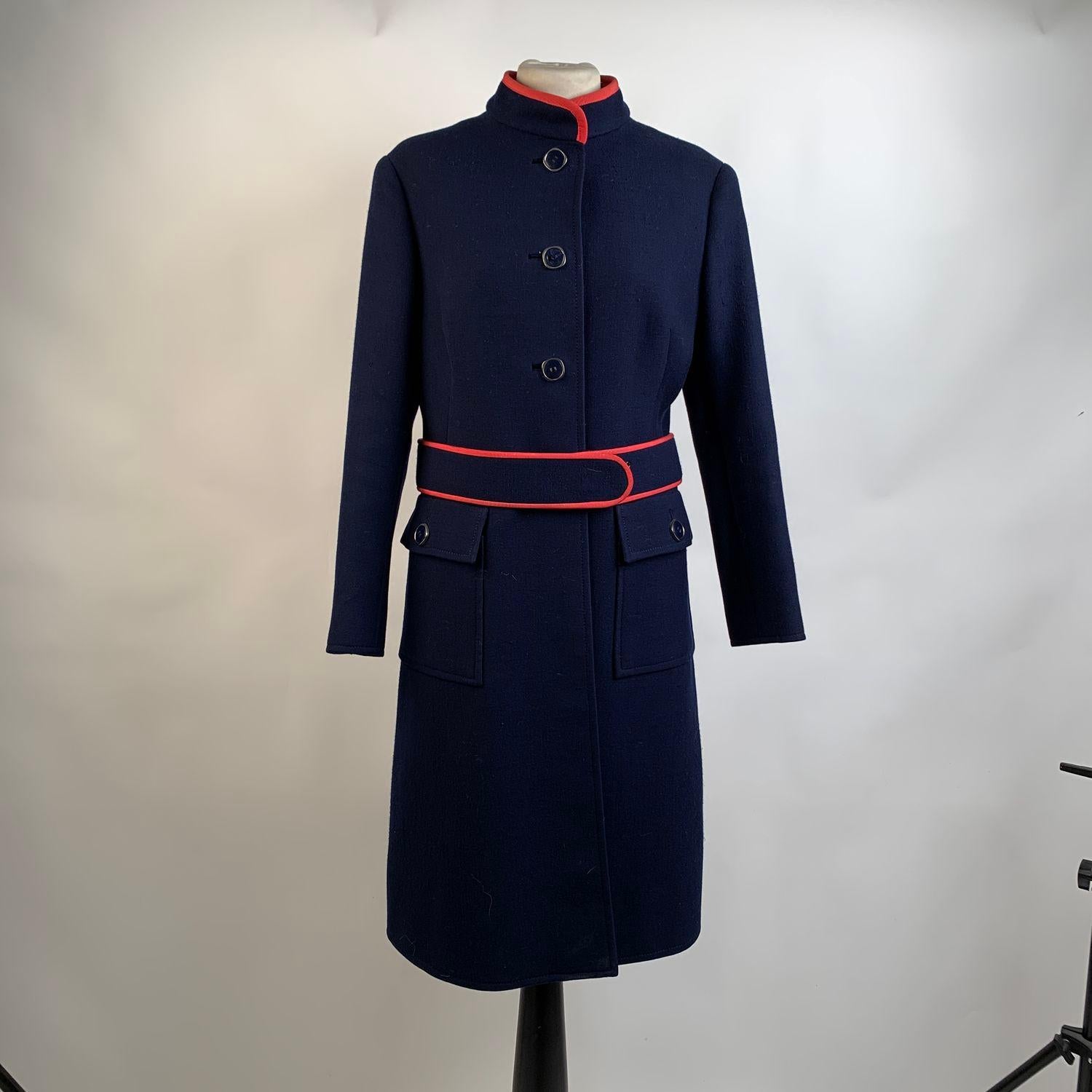navy belted coat