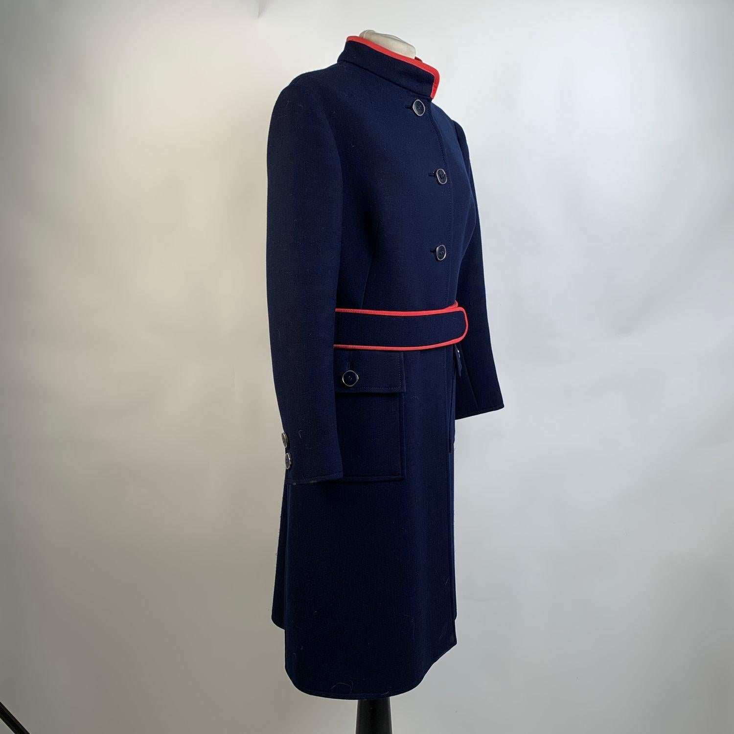 Vintage Navy Blue Wool Belted Coat with Contrast Trim 2