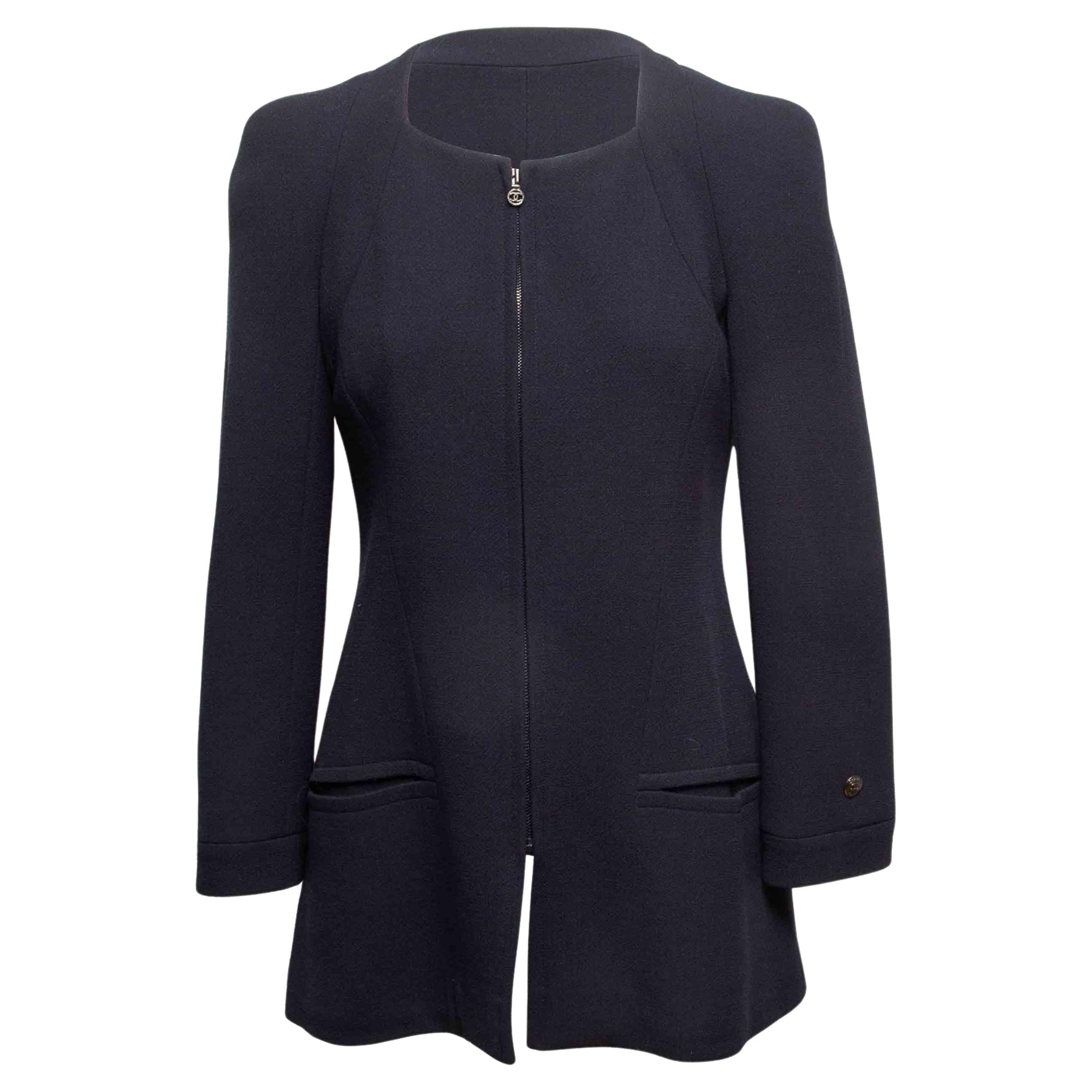 Vintage Navy Chanel Boutique Autunno/Inverno 1997 Giacca di Lana Taglia FR 42