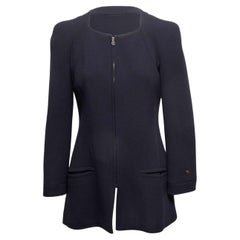 Vintage Navy Chanel Boutique Autunno/Inverno 1997 Giacca di Lana Taglia FR 42