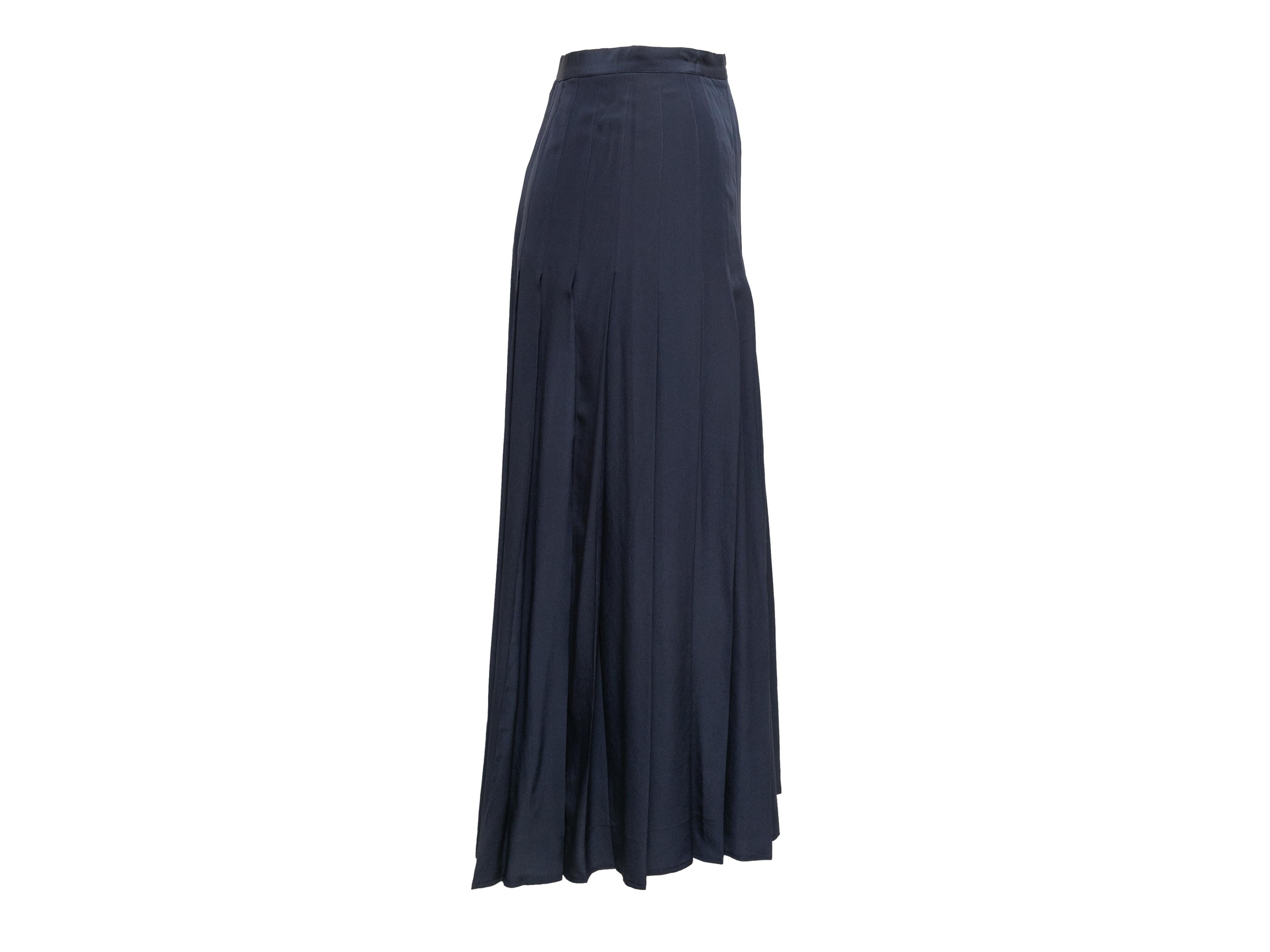 Vintage navy pleated silk maxi skirt by Chanel. 31