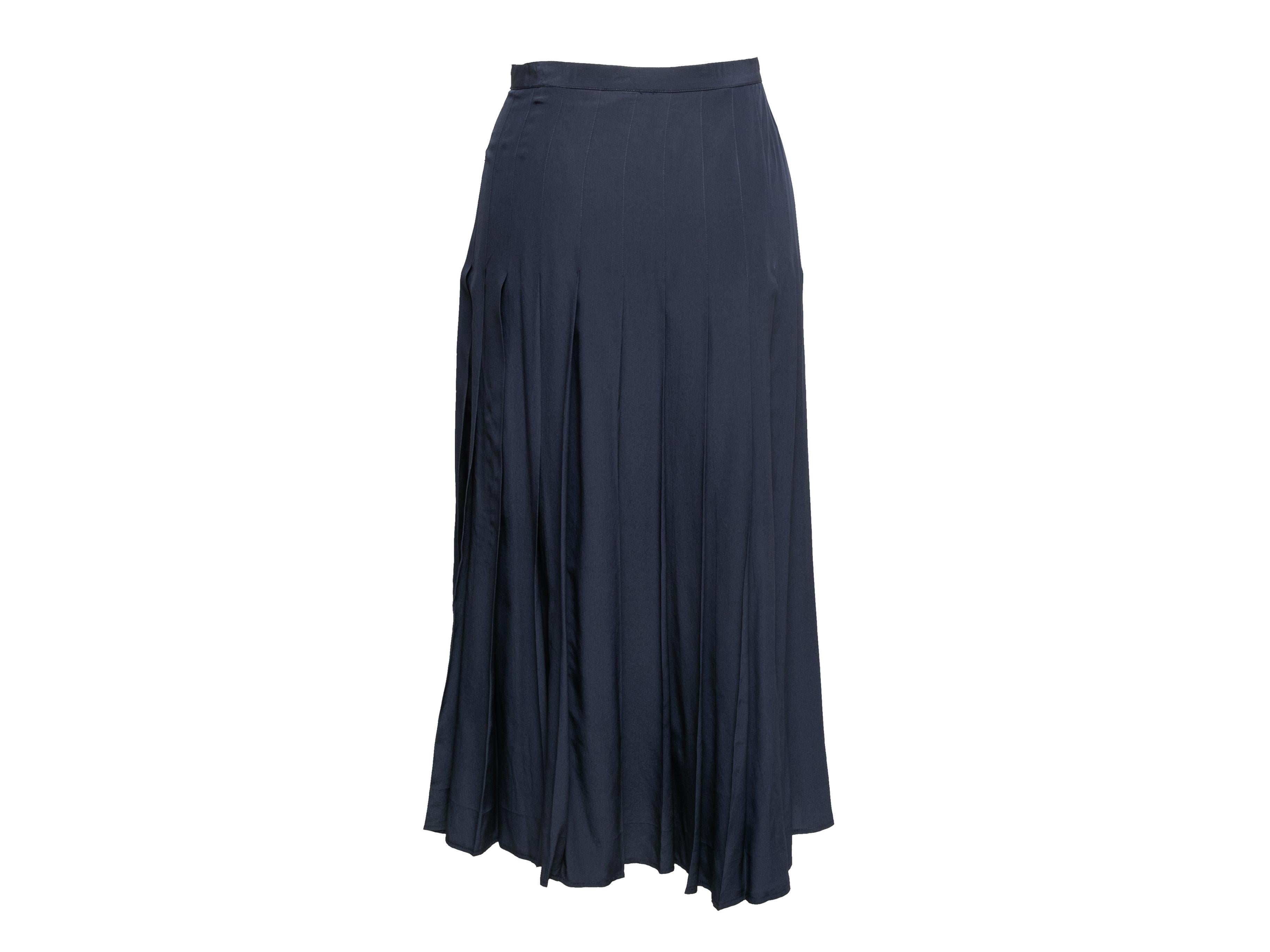 Vintage Navy Chanel Silk Maxi Skirt Size FR 44 In Good Condition For Sale In New York, NY