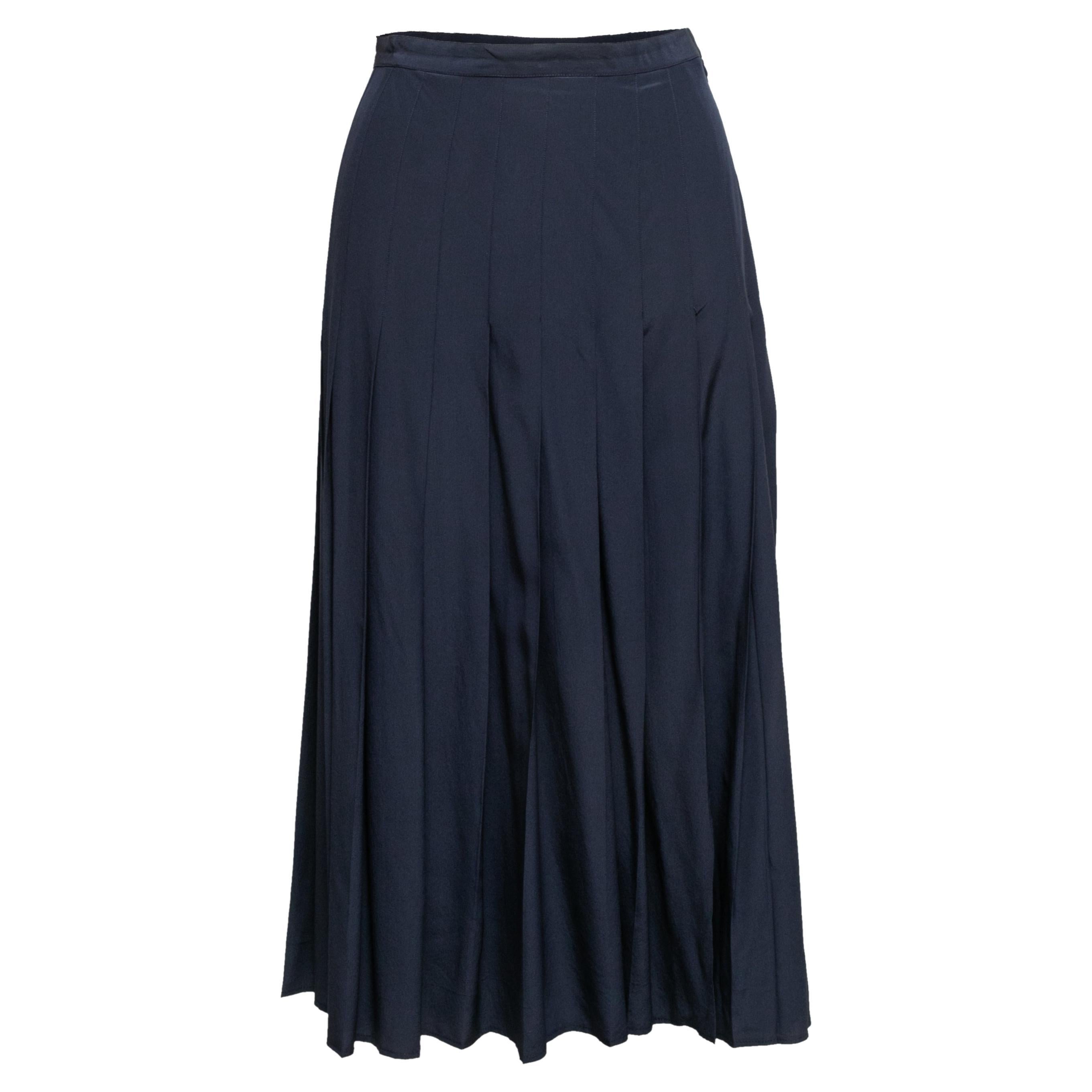 Vintage Navy Chanel Silk Maxi Skirt Size FR 44