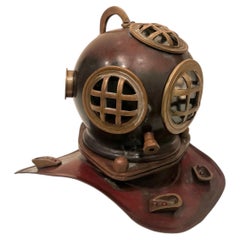 Vintage Navy Diving Helmet Sculptural Figure Patinated Bronze & Brass