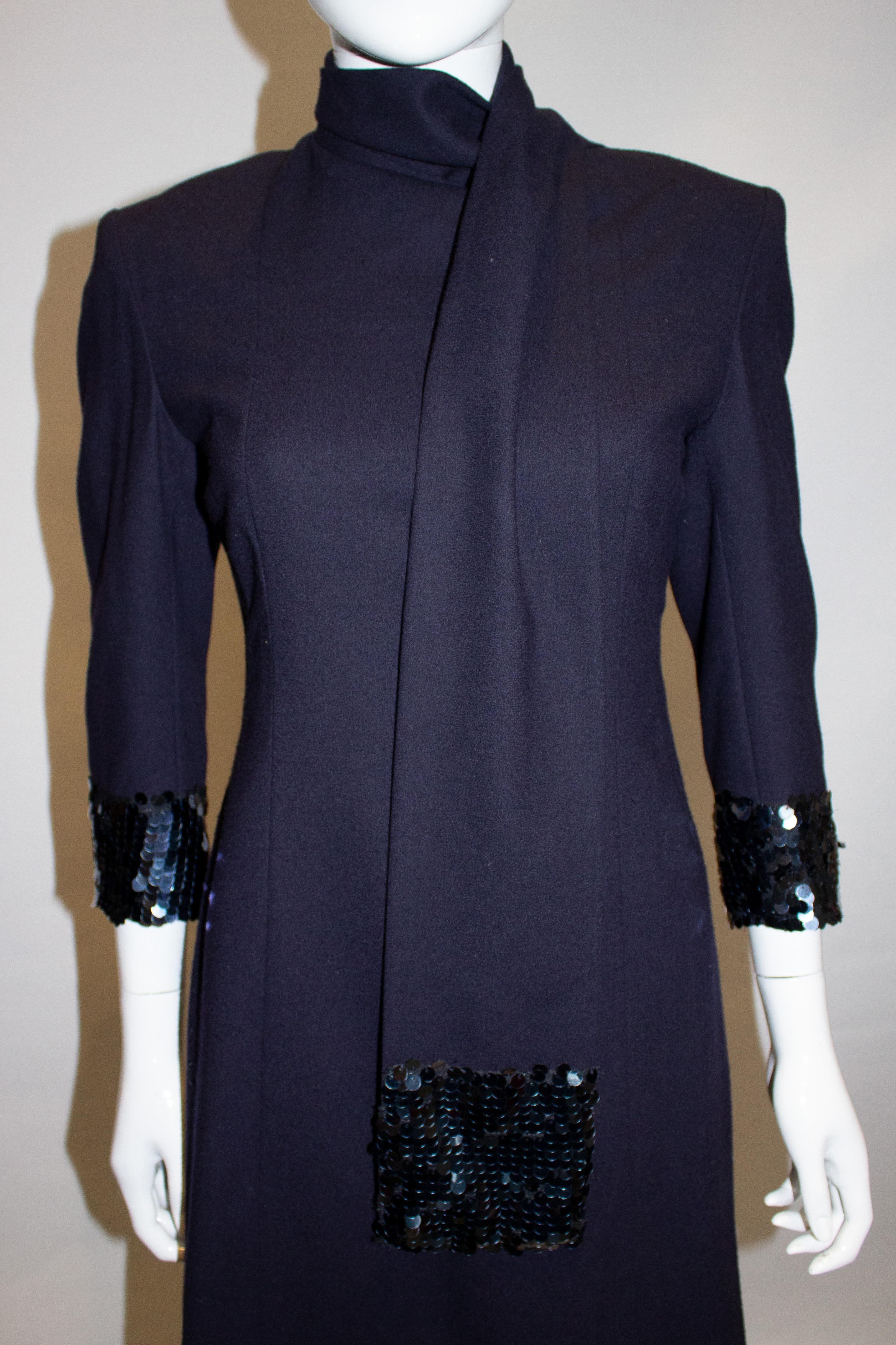 Black Vintage Navy Dress and Scarf with Sequin Detail For Sale