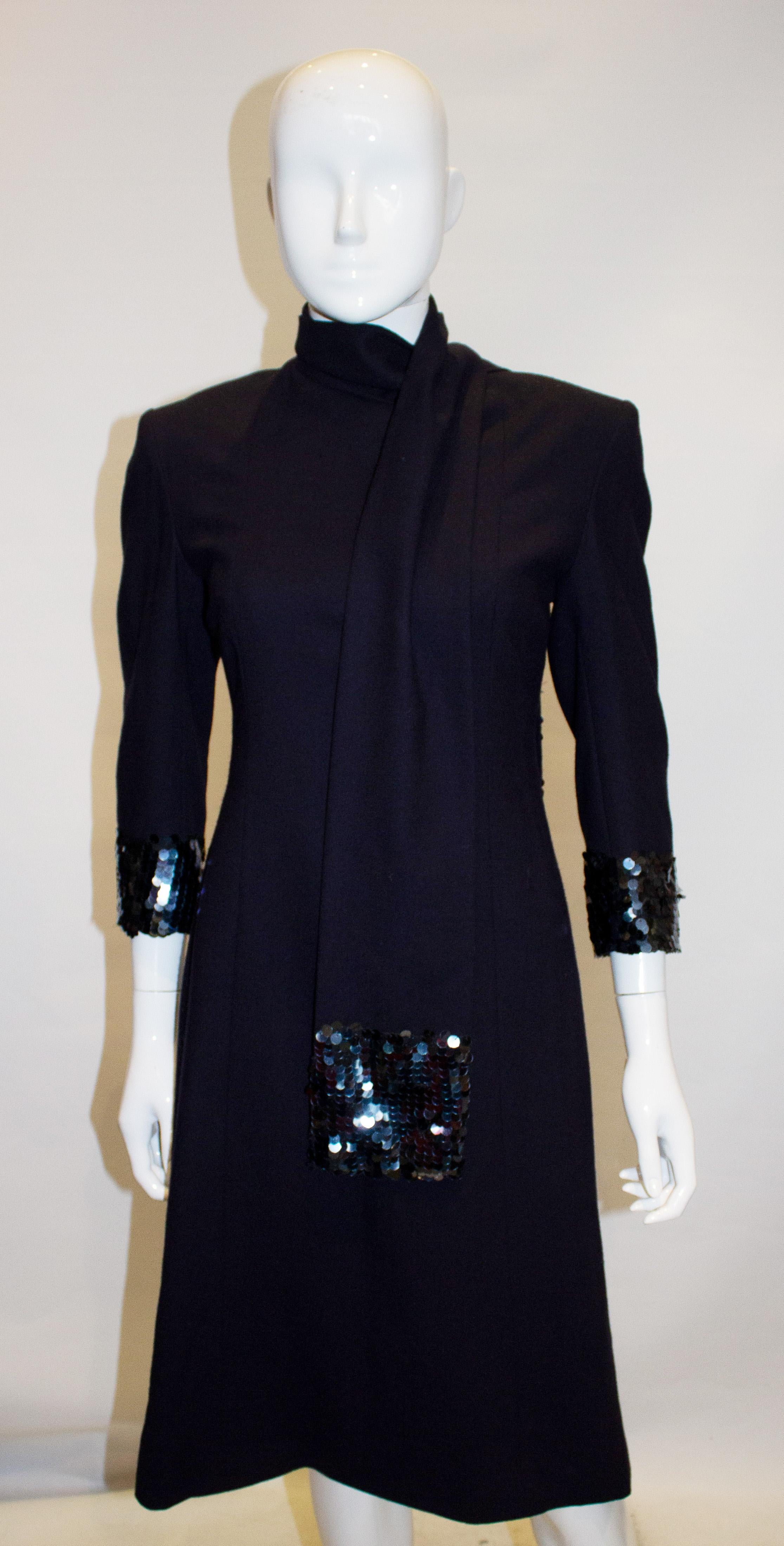 Women's Vintage Navy Dress and Scarf with Sequin Detail For Sale