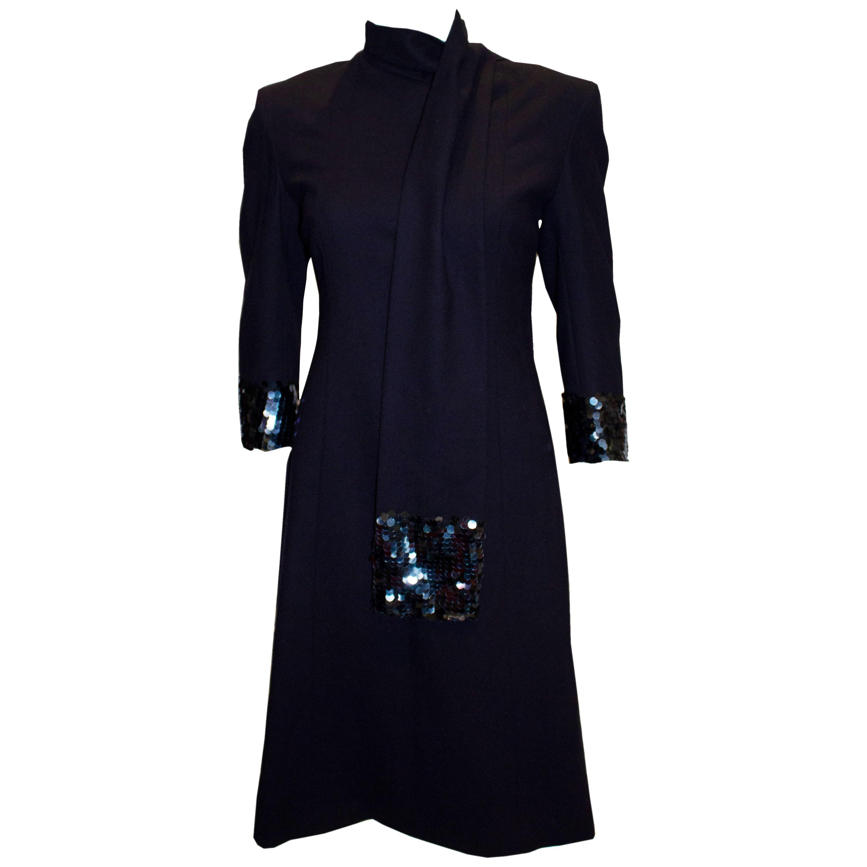 Vintage Navy Dress and Scarf with Sequin Detail For Sale
