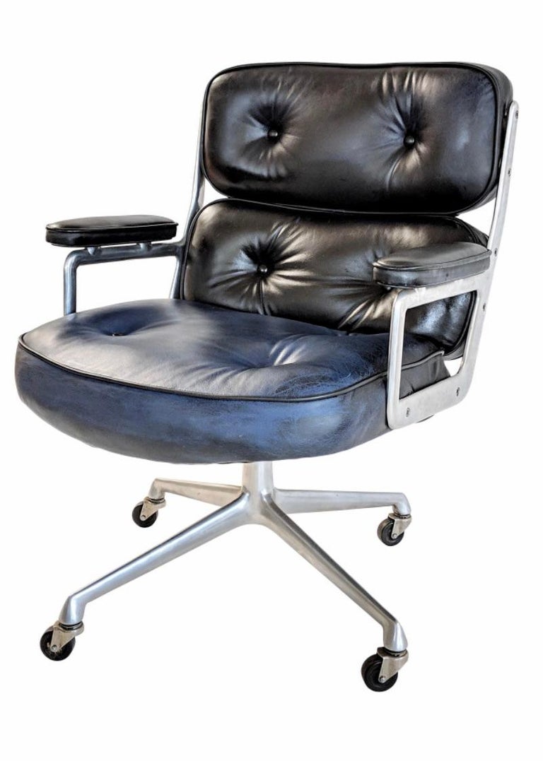 Vintage Navy Leather Eames Time Life Chair At 1stdibs