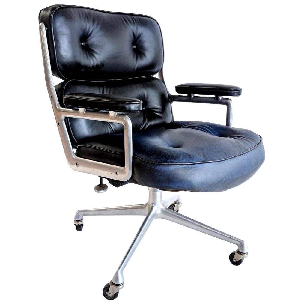 Vintage Navy Leather Eames Time Life Chair