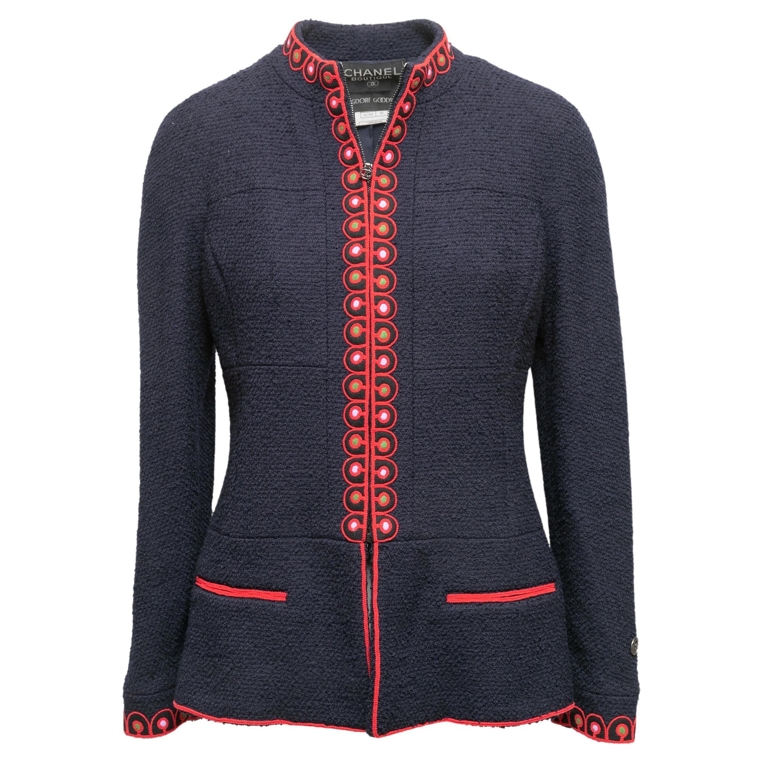 Vintage Navy and Multicolor Chanel Boutique Fall/Winter 1997 Wool Jacket  For Sale at 1stDibs