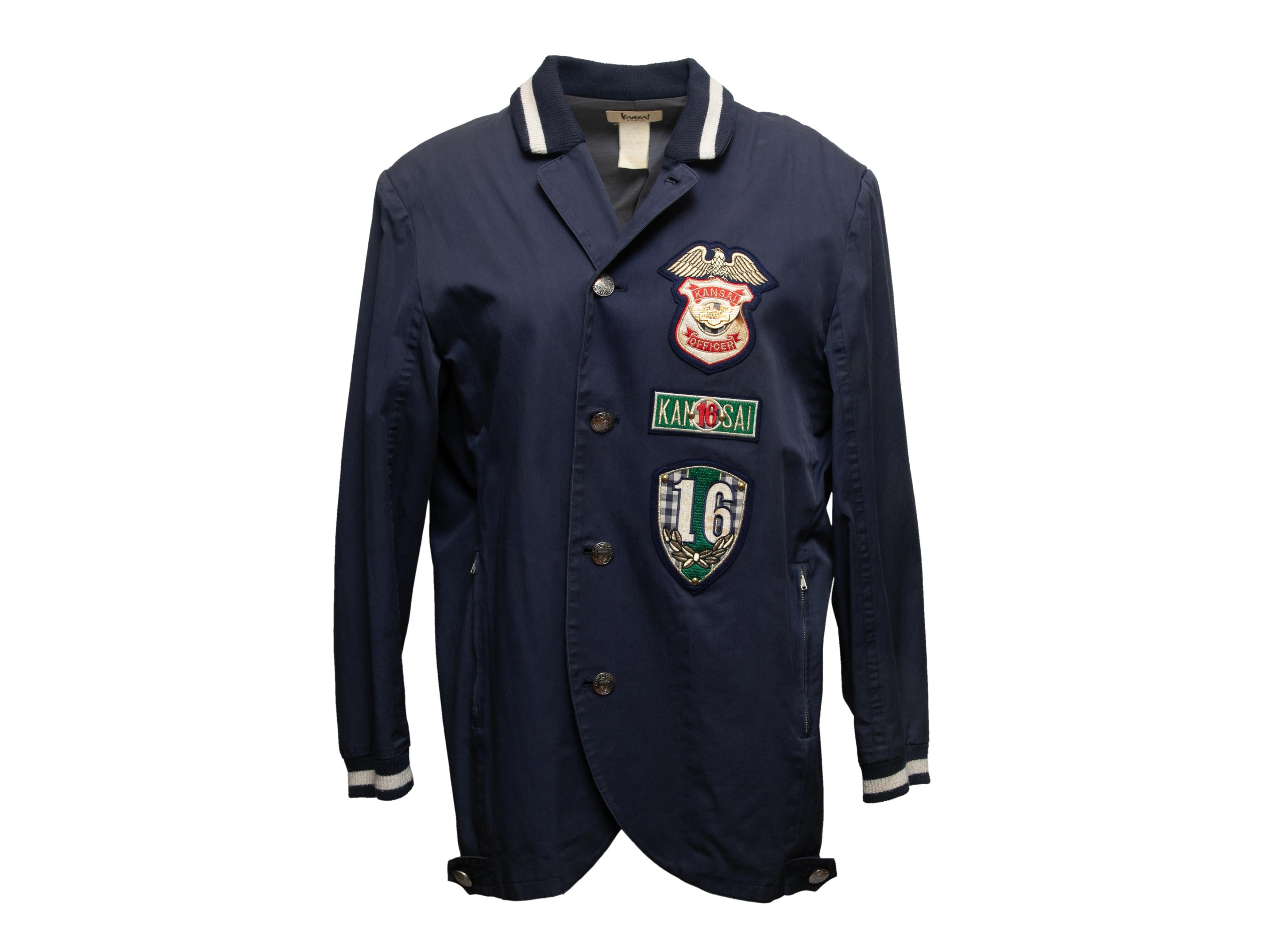 Vintage Navy & Multicolor Kansai Yamamoto Patch-Embellished Jacket Size US M In Good Condition In New York, NY