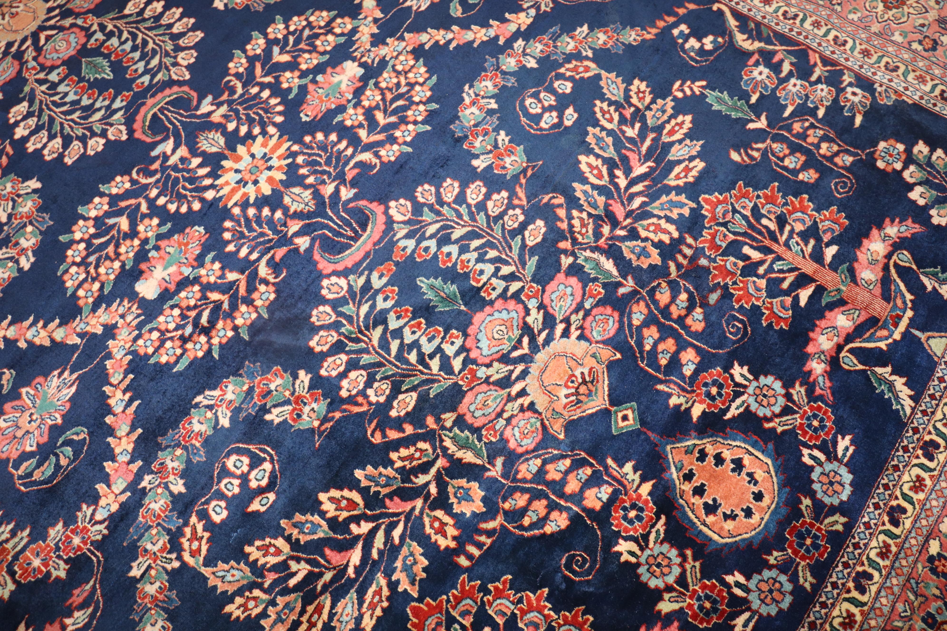 Hand-Woven Vintage Navy Persian Sarouk Rug For Sale