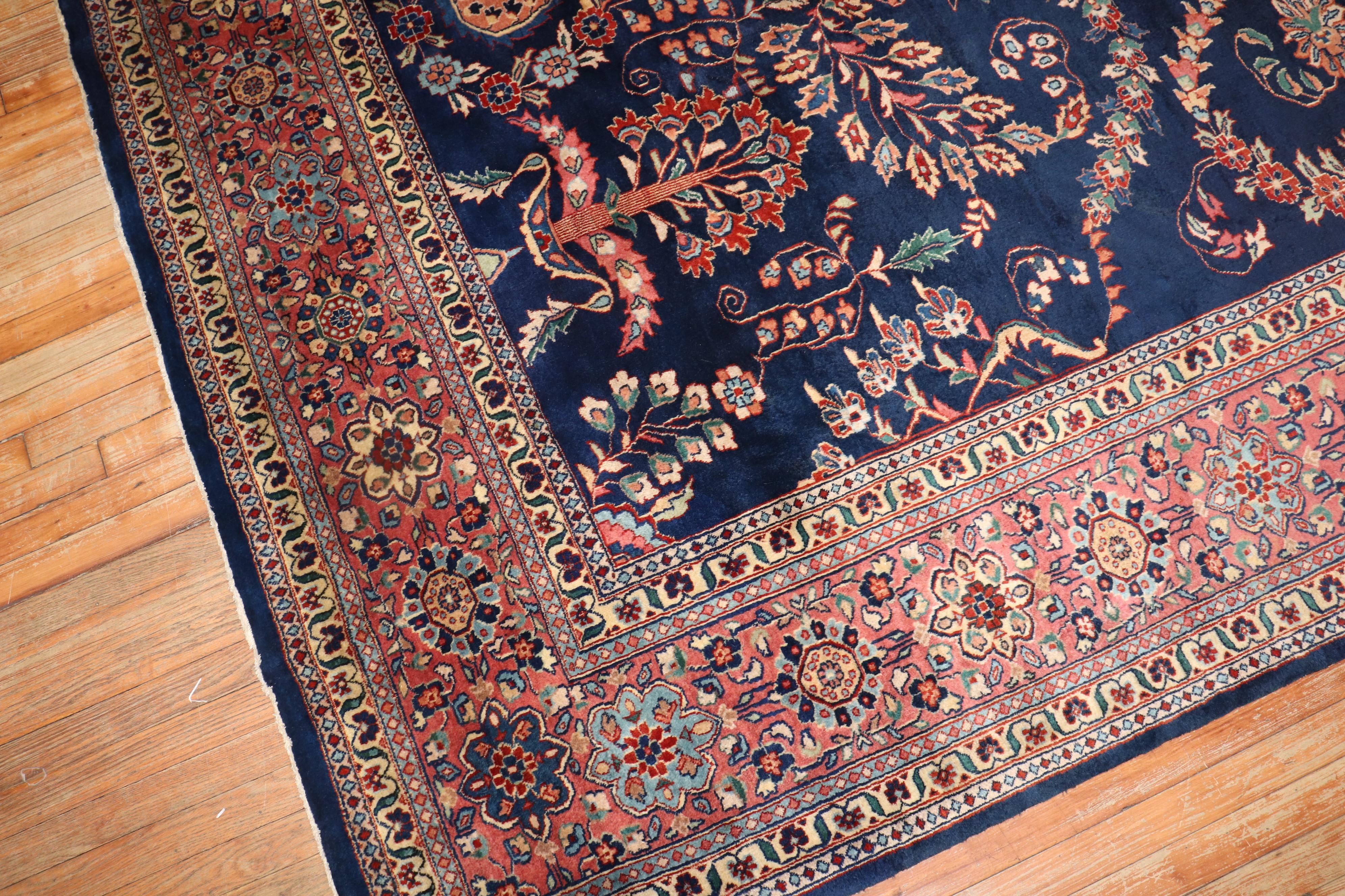 Vintage Navy Persian Sarouk Rug In Good Condition For Sale In New York, NY