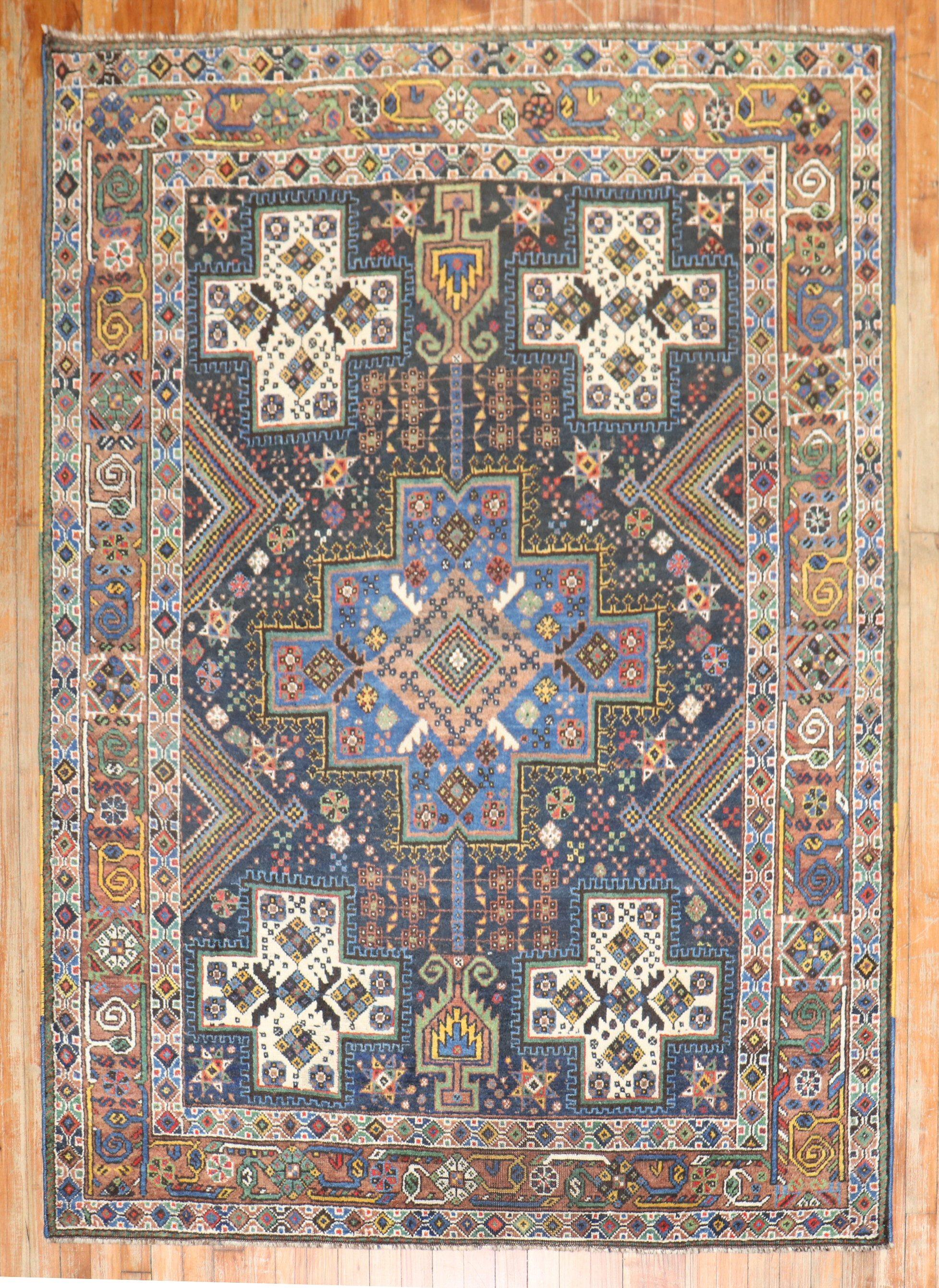 Sarouk Farahan Vintage Navy Persian Square Accent Rug For Sale