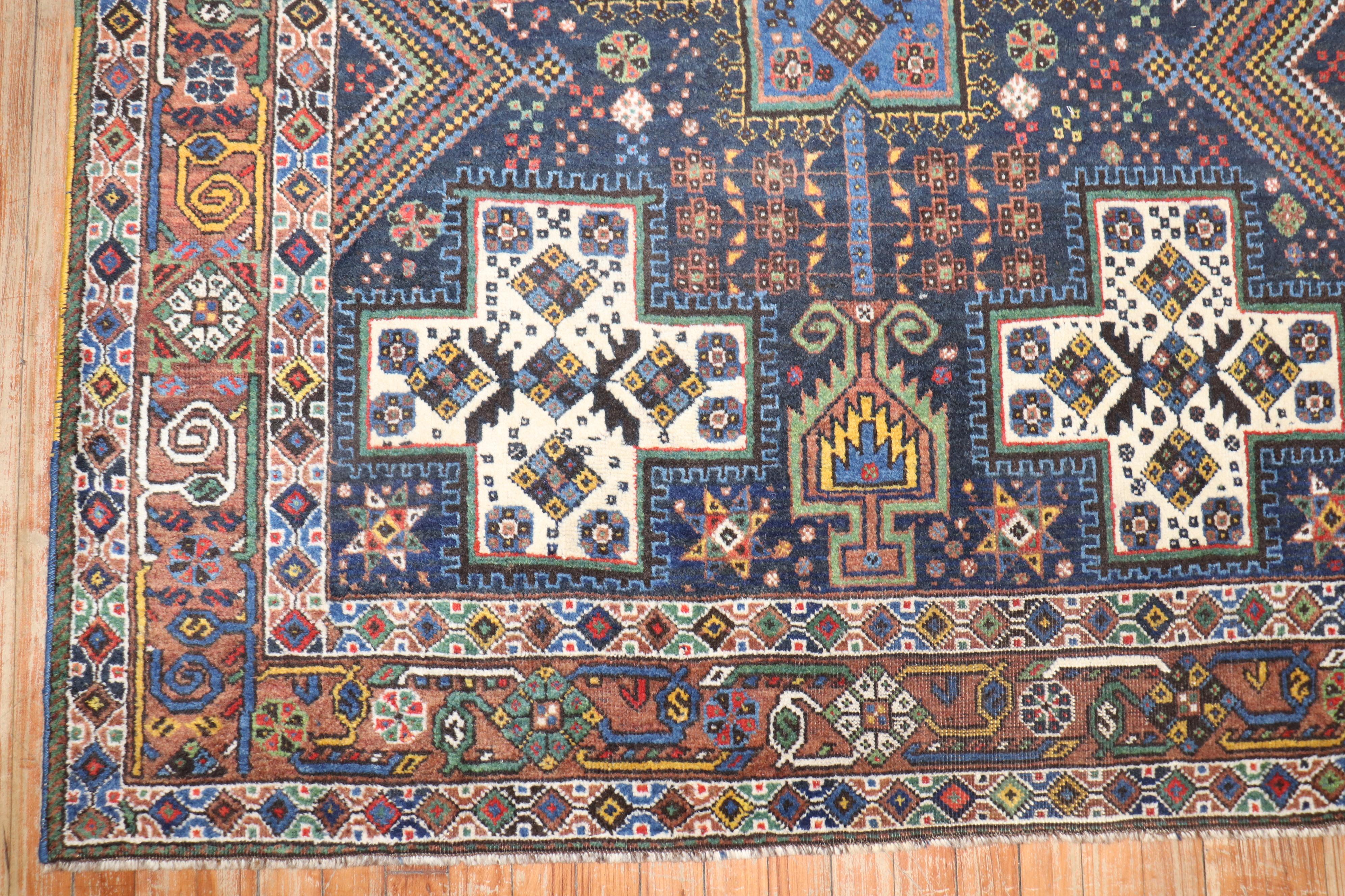 Vintage Navy Persian Square Accent Rug In Good Condition For Sale In New York, NY