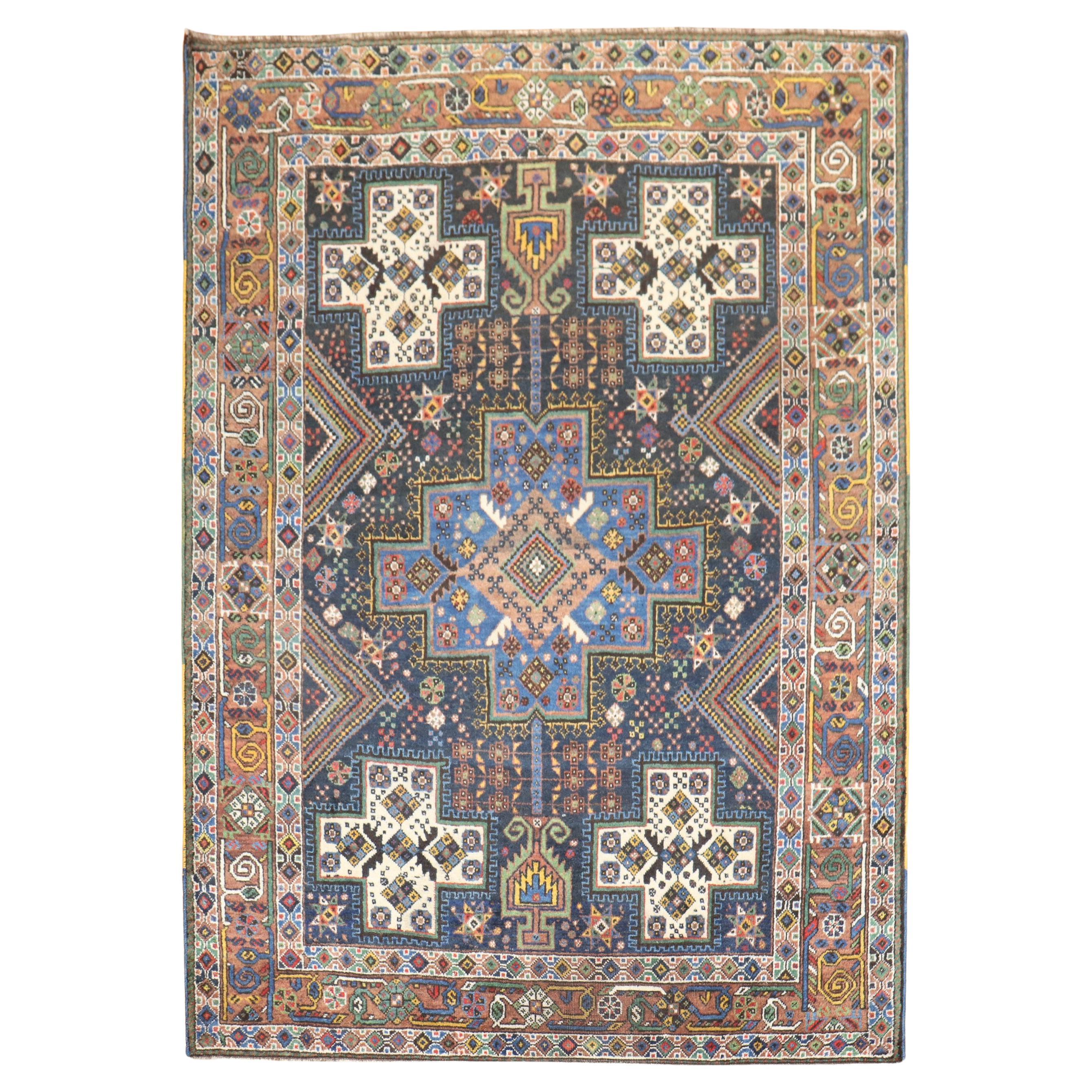 Tappeto persiano quadrato vintage Navy in vendita