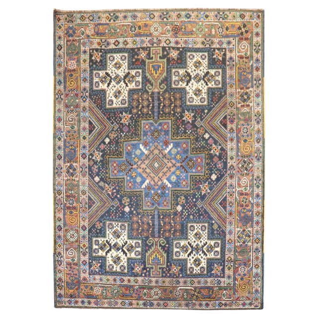 Vintage Persian Mashhad Rug Accent Rug with Renaissance Jacobean Style ...