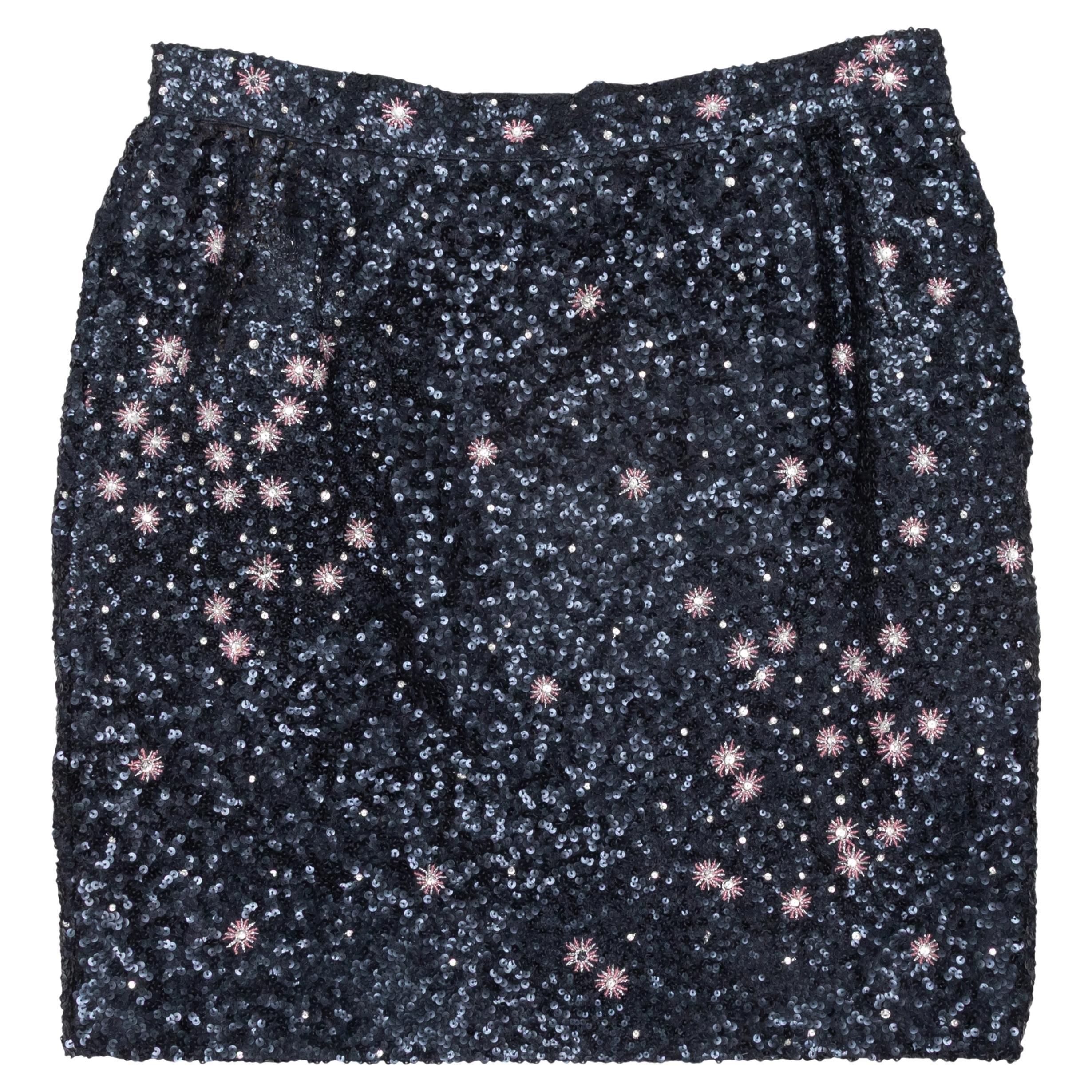 Vintage Navy Valentino Boutique Sequined Starburst Mini Skirt Size US 10