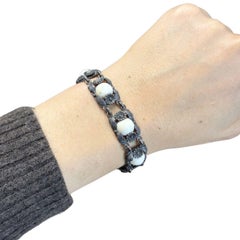 Vintage N.E. From Denmark Sterling Silver Bone Cabochon Bracelet