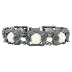 Vintage N.E. From Denmark Sterling Silver Bone Cabochon Bracelet