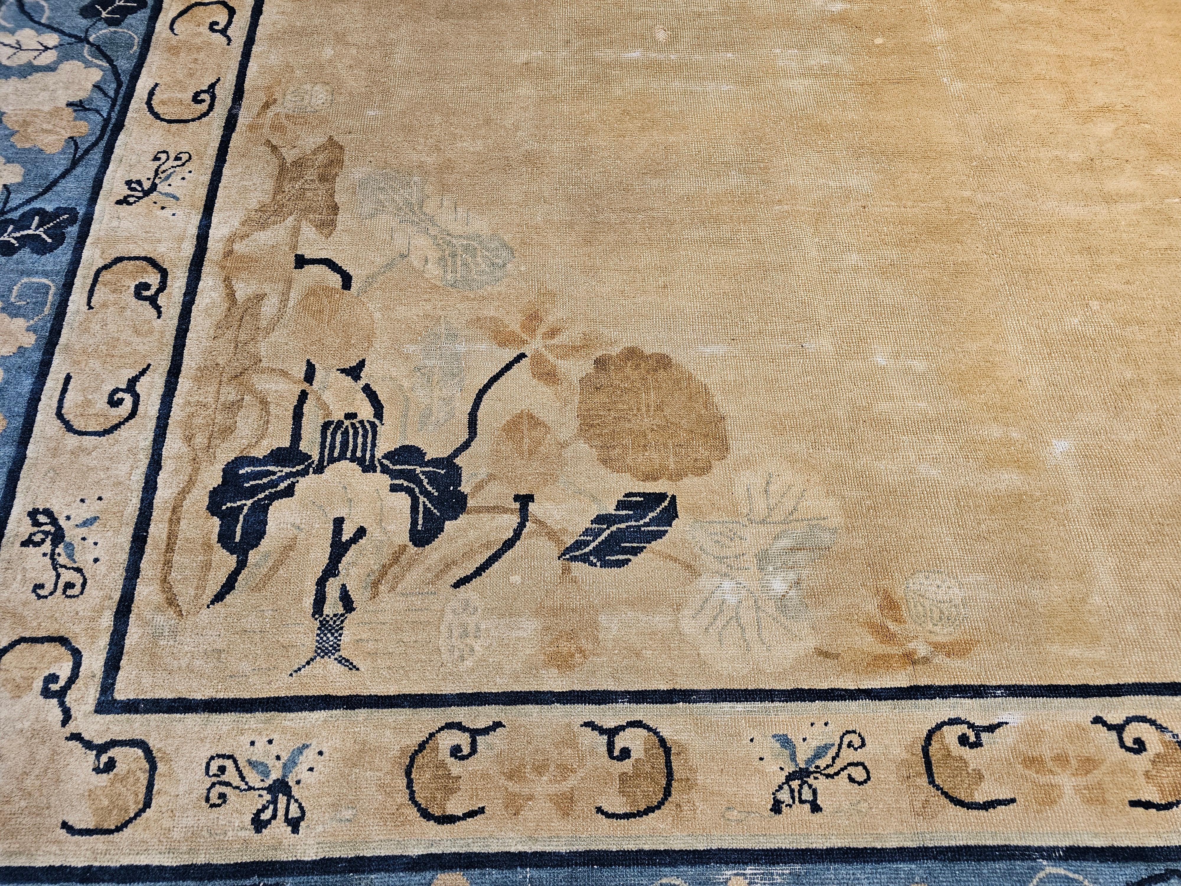 Chinesischer Peking-Teppich in Übergröße aus dem 19. Jahrhundert in Weizen, Marineblau, Braun, Grün und Himmelblau im Angebot 2