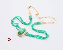 Vintage Necklace 100ctv natural Emeralds Diamonds 18K Gold Platinum 50cm/ 32gr