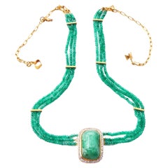 Vintage Necklace 100ctv natural Emeralds Diamonds 18K Gold Platinum 50cm/ 32gr