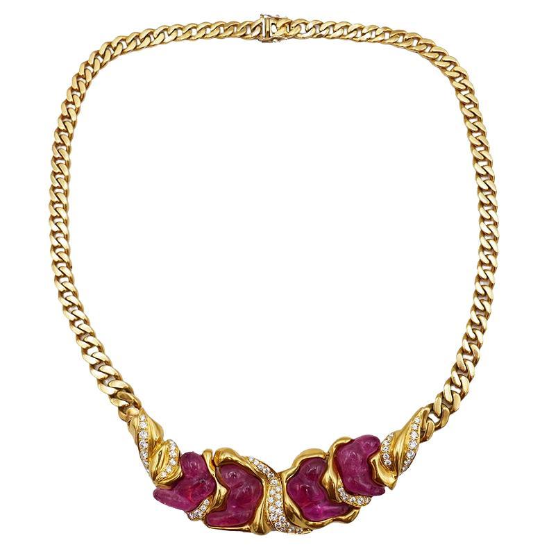 Vintage Necklace by Ansuini Italy 18k Gold Ruby Diamond For Sale