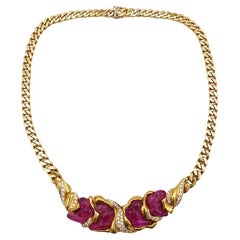 Retro Necklace by Ansuini Italy 18k Gold Ruby Diamond