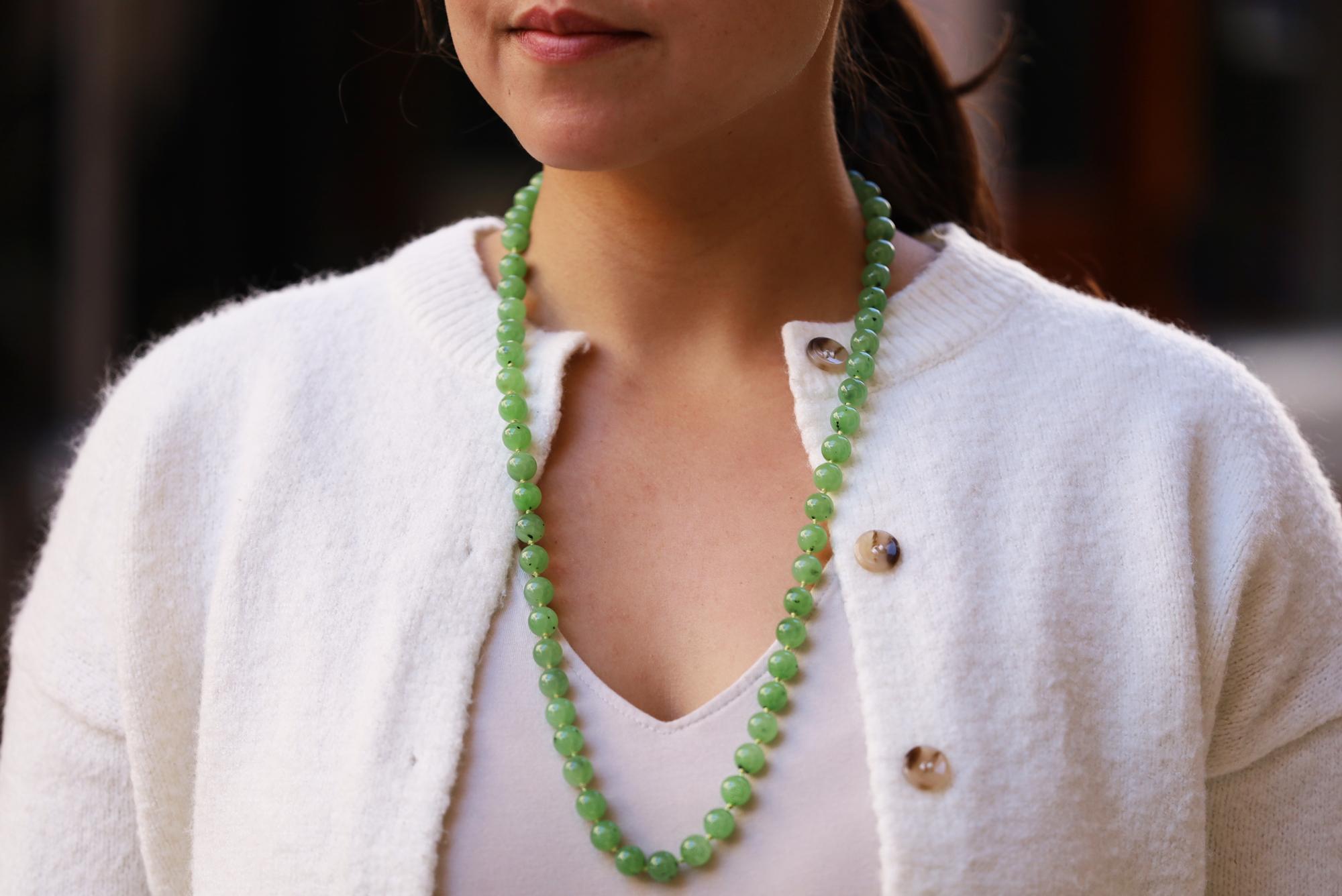 Retro Vintage Necklace Gump's Untreated Siberian Jade Beads 